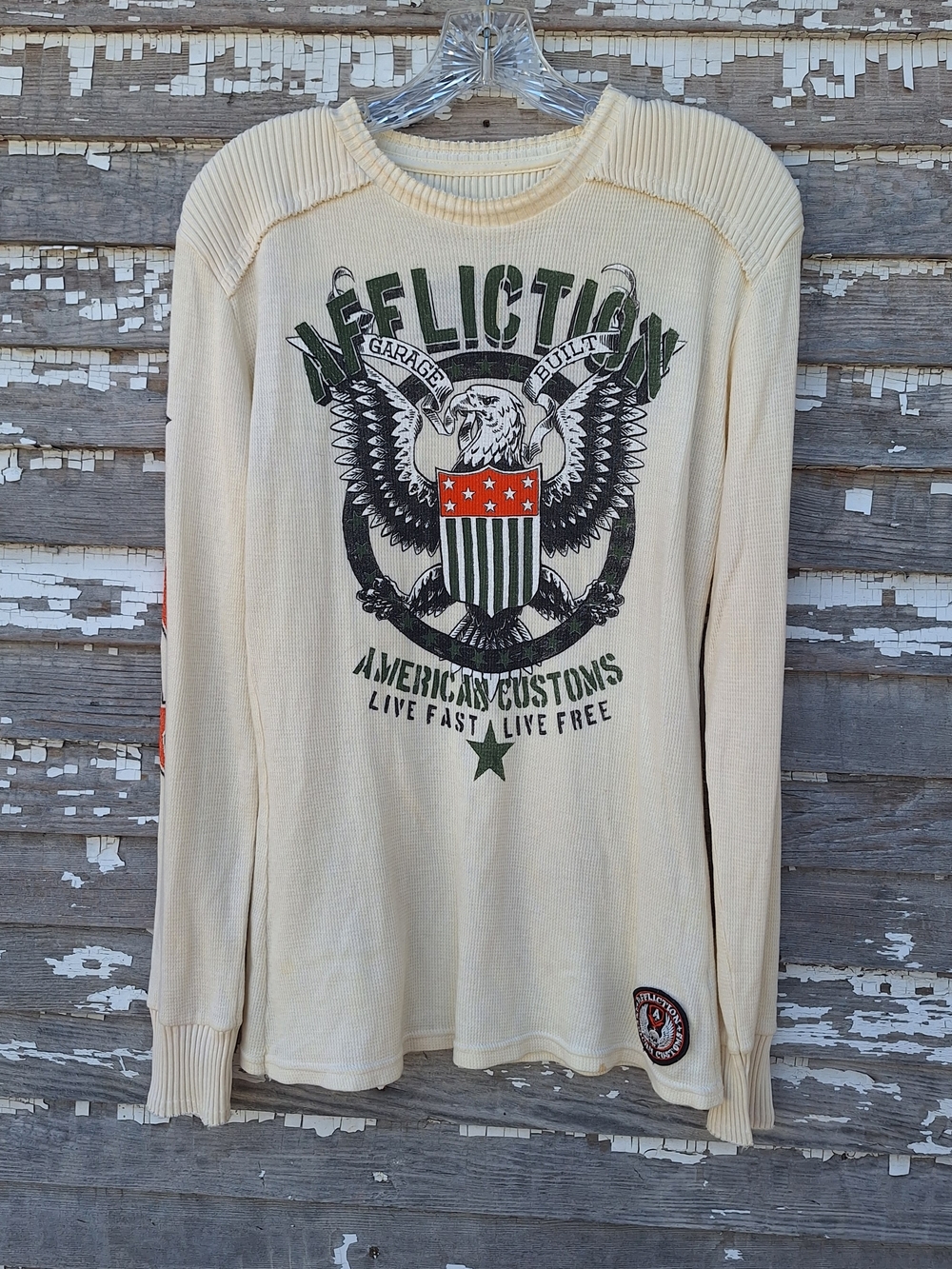 Affliction Men’s Cream Graphic Thermal Sweater - Eagle Crest Size Medium